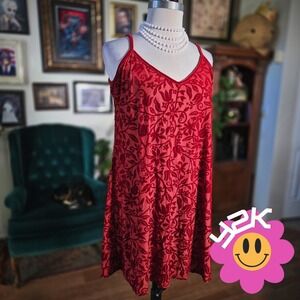 Vintage Y2K Preview‎ Collection Red Burnout Velvet Floral Chemise Mini Nightgown